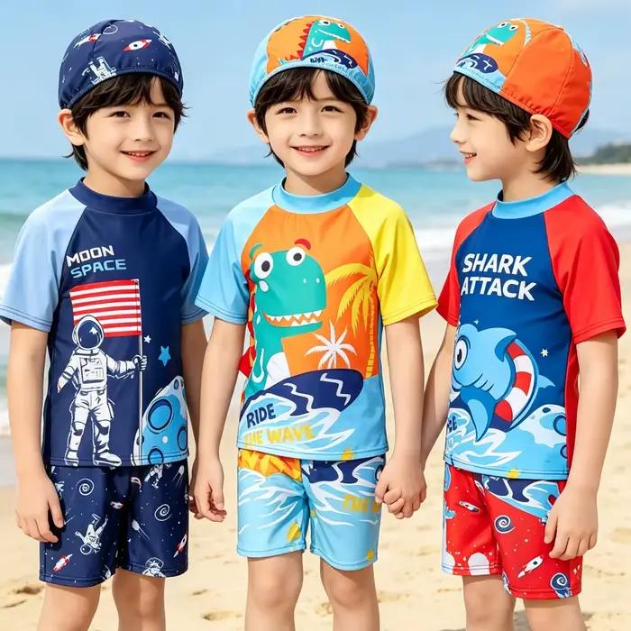 Maillots de bain pour garçons, enfants, tout-petits, de 3 à 4, 5, 6, 7, 8, 9, 10, 11, 12 ans, maillots de bain amusants pour garçons, 3 pièces, short, maillot de bain d'été, protection UV