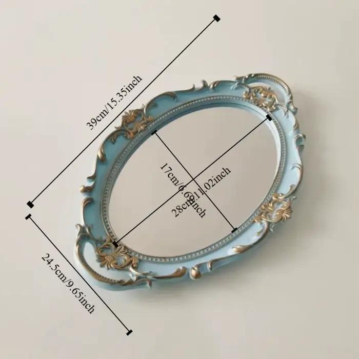 Miroir mural décoratif de forme ovale, matériau en verre, plateau de rangement de bijoux Vintage français, plaque de miroir, plateau de service de taille de bureau