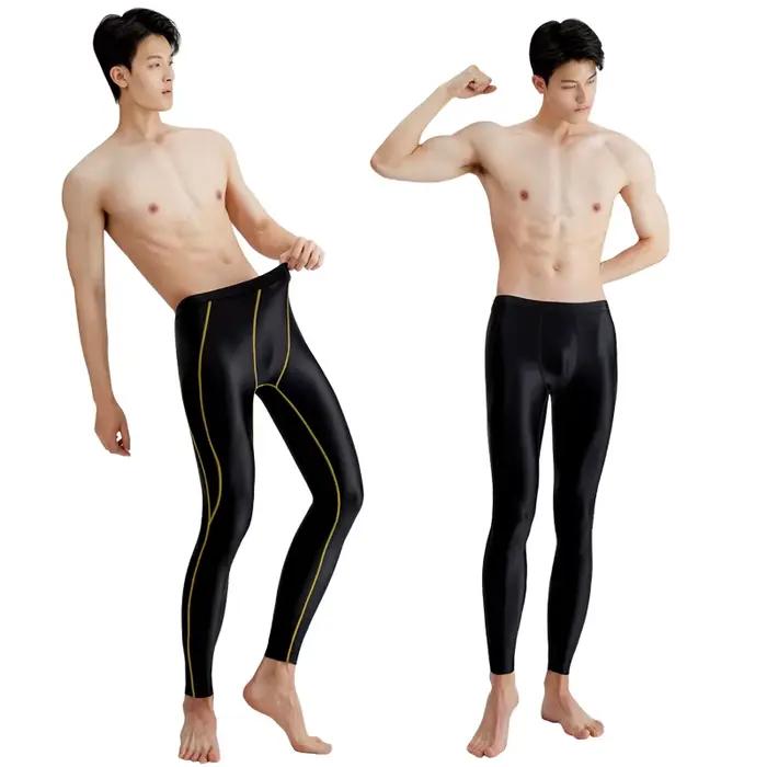 Maillot de bain sexy en soie pour hommes, lisse et brillant, pantalon serré, surf, séchage rapide, manches longues, haut à capuche, fitness, combinaisons respirantes
