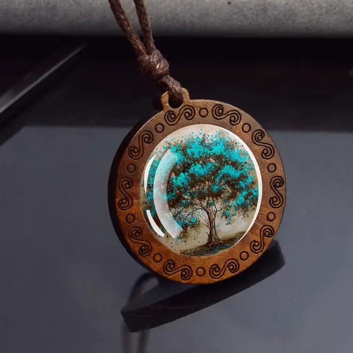 Collier Cabochon en verre arbre de vie