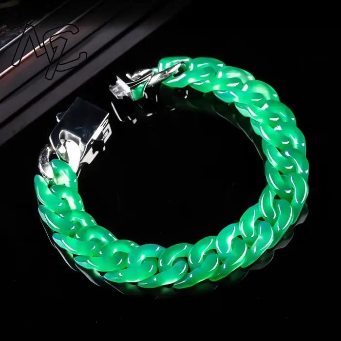 Bracelet et collier chaîne cubaine en onyx et jadéite