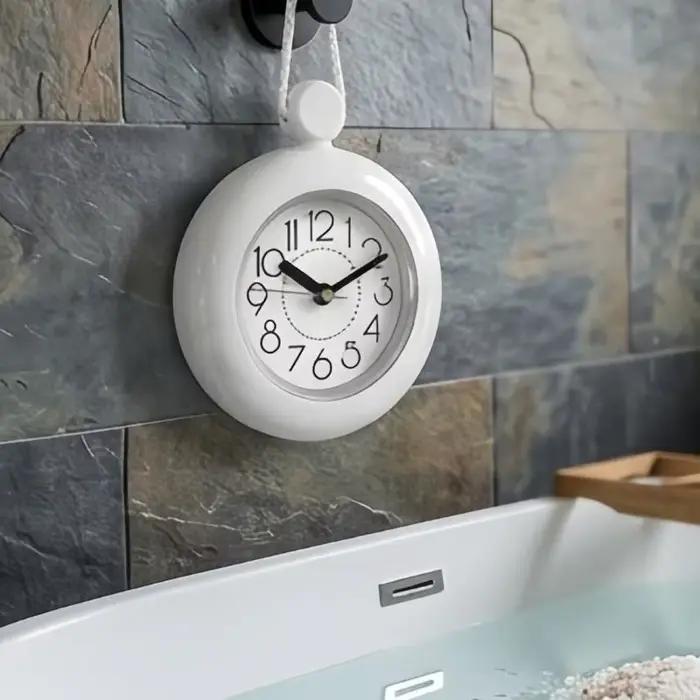 Horloge murale salle bain, horloge analogique ronde suspendue avec conception étanche, mécanisme à faible bruit, boîtier