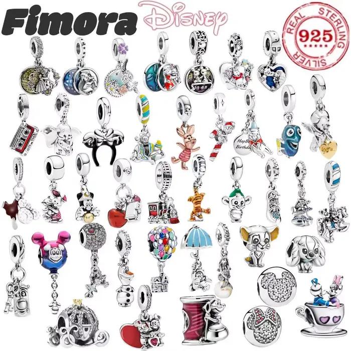 Breloques Disney en argent pur 925% - Princesses Mickey et Minnie, Château - Perles pour bracelet DIY pour femmes - Accessoire de bijouterie, cadeau pour elle