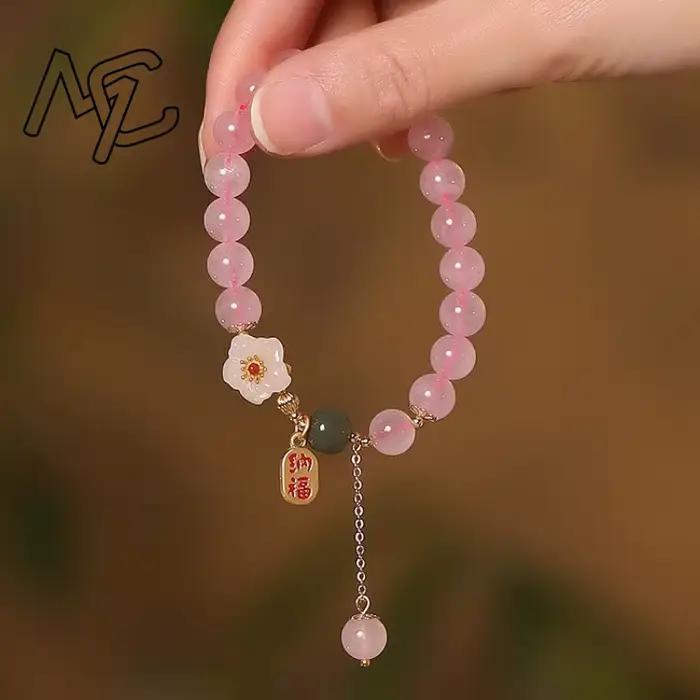 Bracelets en perles de cristal rose véritable