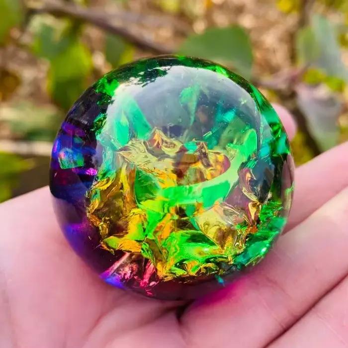 Sphère de fissure de glace, boule de cristal en verre colorée, sphère énergétique, cadeau de vacances, décoration de la maison