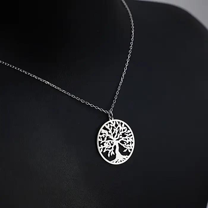 Arbre De vie pendentif collier en acier inoxydable pour femmes hommes couleur argent chaîne colliers bijoux