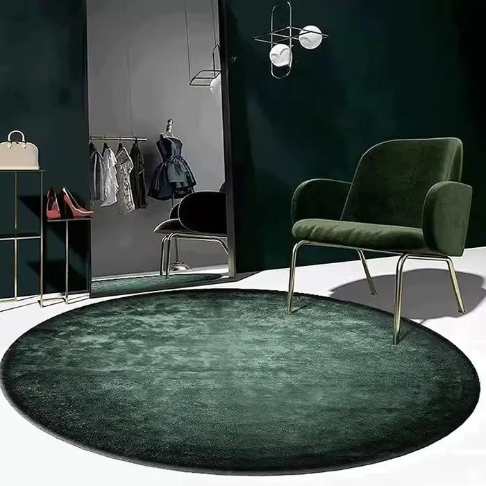 Tapis rond vert foncé de couleur unie, en peluche douce, antidérapant, élégant, moderne, pour salon, chambre à coucher, décoration de la maison