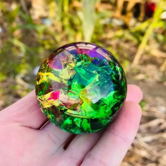 Sphère de fissure de glace, boule de cristal en verre colorée, sphère énergétique, cadeau de vacances, décoration de la maison