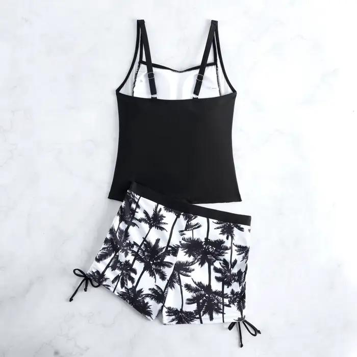 Maillots de bain tankini pour femmes, imprimés, avec short à cordon de serrage latéral, maillot de bain deux pièces tendance pour les vacances à la plage