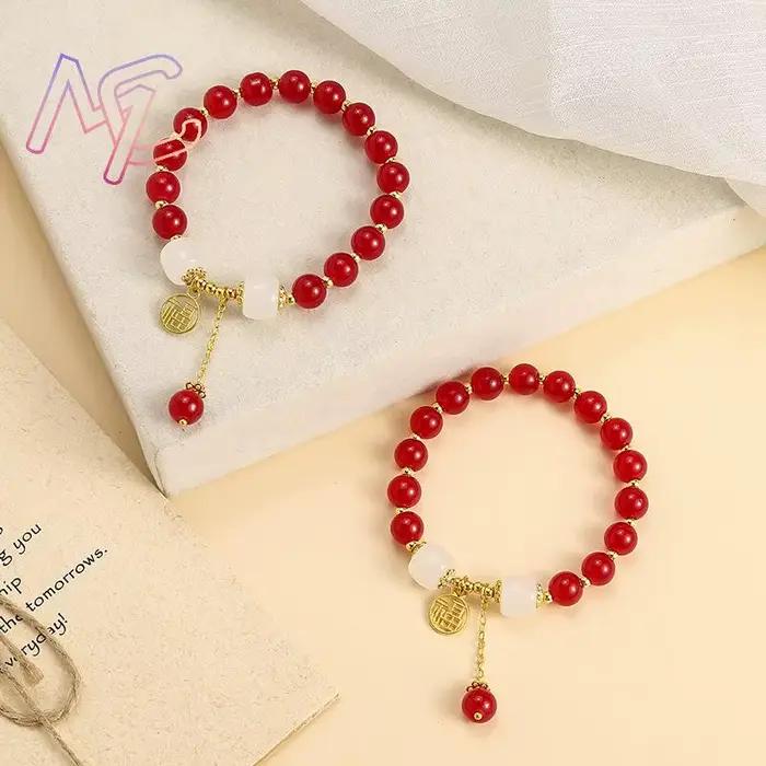 Bracelet de perles de Jade naturel rouge