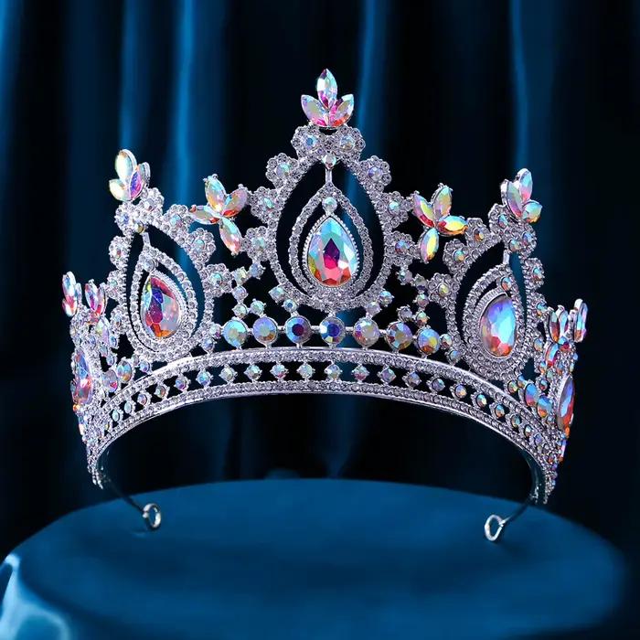 Couronne de mariage de luxe reine royale pour femmes, couleurs argentées, diadèmes de Banquet en cristal, Costume de fête, accessoires bijoux pour cheveux