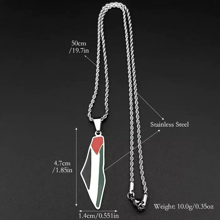 Collier avec pendentif drapeau de la carte de la Palestine arabe islamique pour femmes et hommes, en acier inoxydable, couleur or, chaîne de pays palestinien, bijoux