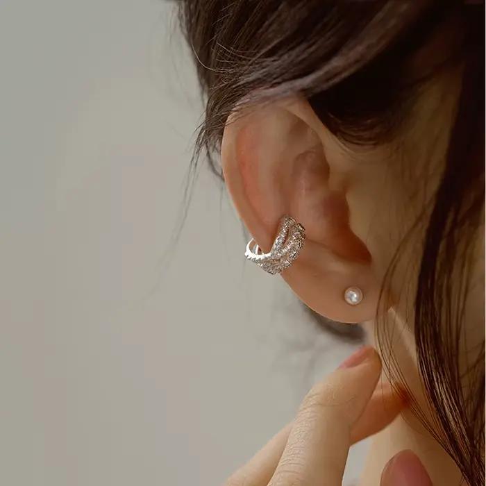 Boucle d'oreille sans Piercing, 1 pièce, nouveau Style Kpop, couleur argent, Micro incrusté de Zircon, Clip d'oreille croisé, bijoux de Cartilage