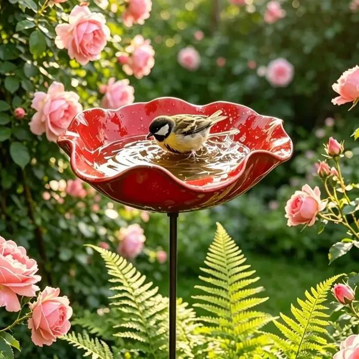 Bain et mangeoire pour oiseaux sur piquet, bol d'eau pour oiseaux, décoration de jardin extérieur, station de bain et d'abreuvement pour oiseaux sauvages, décoration de patio
