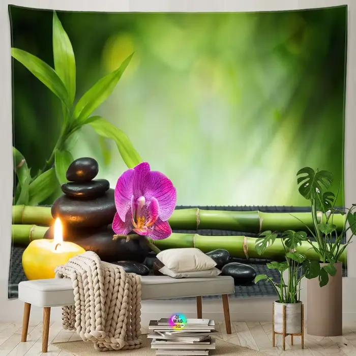 Zen chambre intérieur décoratif bambou coulant vert bambou bouddha méditation Spa tapisserie vert décoration murale vert décor à la maison