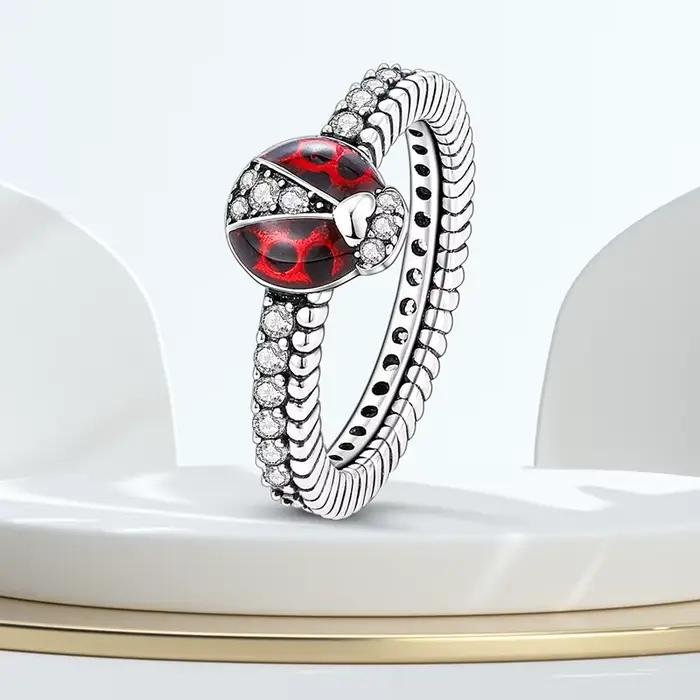 Ensemble d'orbites coccinelle en argent Sterling 925 Original, bagues pour femmes et filles, bijoux cadeaux d'anniversaire
