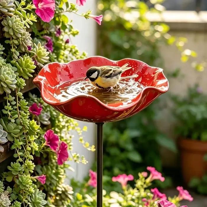 Bain et mangeoire pour oiseaux sur piquet, bol d'eau pour oiseaux, décoration de jardin extérieur, station de bain et d'abreuvement pour oiseaux sauvages, décoration de patio