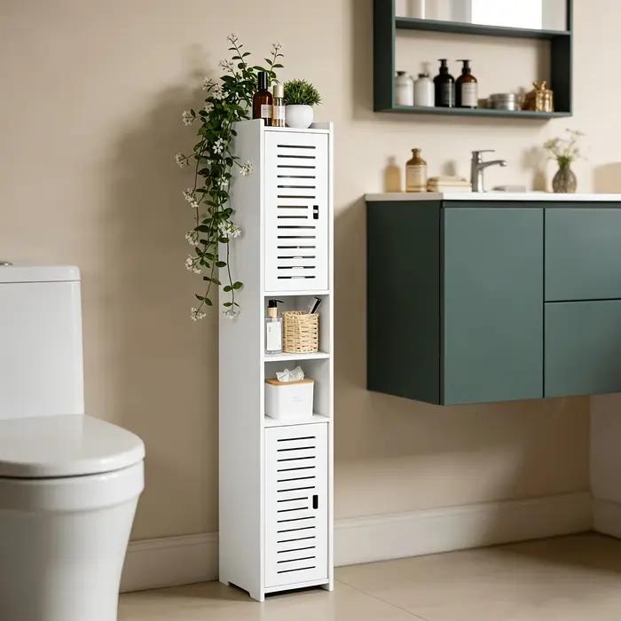 Meuble de salle de bain minimaliste étroit, organisateur de rangement pour espaces restreints, armoire de toilette compacte 97x2018cm, optimise l'utilisation de l'espace, idéal pour