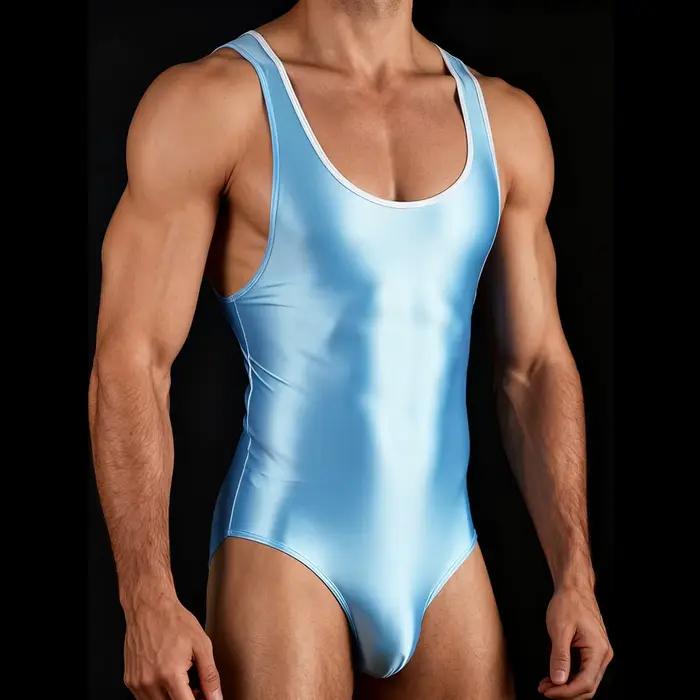 Sous-vêtements Sexy brillants pour hommes, body de gymnastique, collants de Fitness respirants, maillot de bain de Yoga, justaucorps fins et doux sans manches, maillots de bain