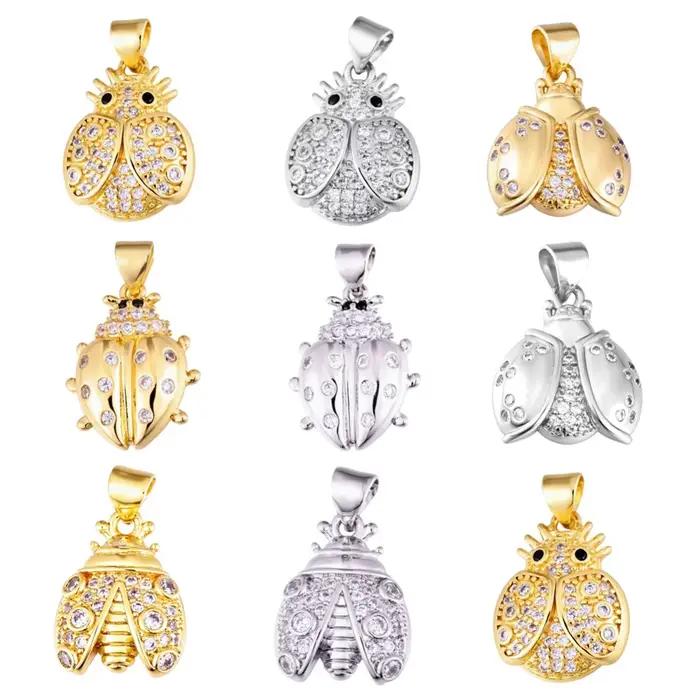 Pendentif micro-pavé zircon coccinelle plaqué or 18 carats, fournitures de fabrication de bijoux faits main DIY pour bracelets et colliers