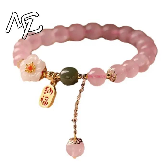 Bracelets en perles de cristal rose véritable