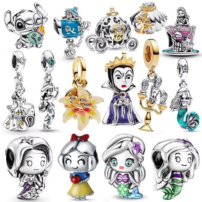 Pendentifs en argent 925 Disney, série Princesse, collection Boutique, adaptés aux colliers, bracelets originaux, DIY, cadeaux pour femmes, pour fêtes et festivals.