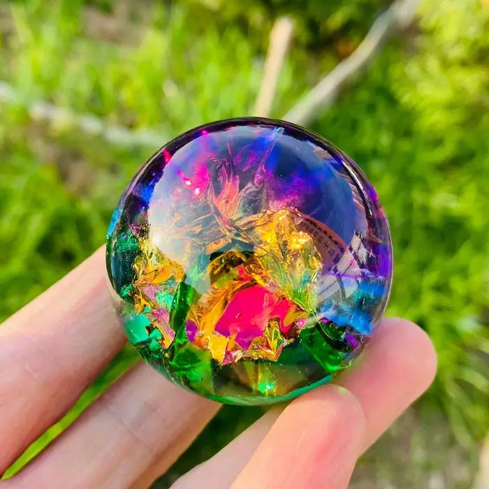 Sphère de fissure de glace, boule de cristal en verre colorée, sphère énergétique, cadeau de vacances, décoration de la maison