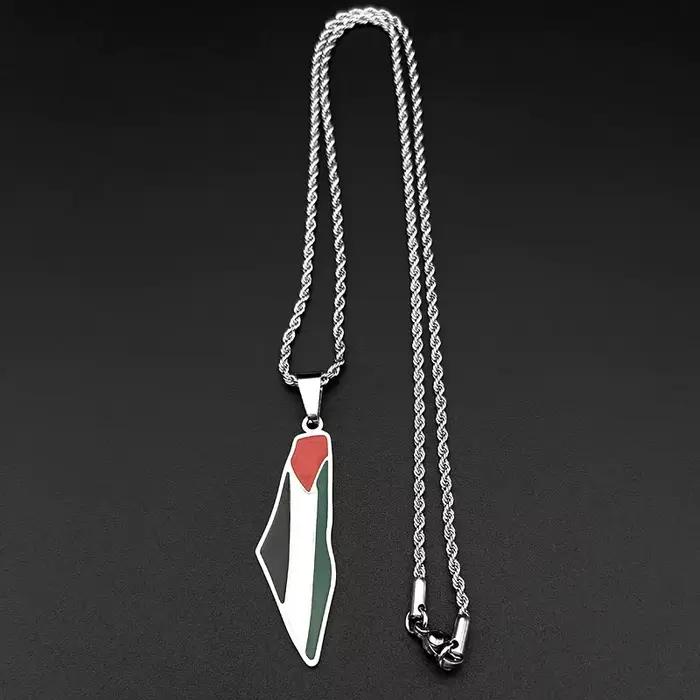 Collier avec pendentif drapeau de la carte de la Palestine arabe islamique pour femmes et hommes, en acier inoxydable, couleur or, chaîne de pays palestinien, bijoux
