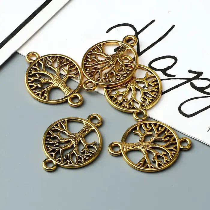 Pendentif Arbre de Vie Rond Creux Vintage Argenté pour Fabrication de Bracelets et Colliers DIY
