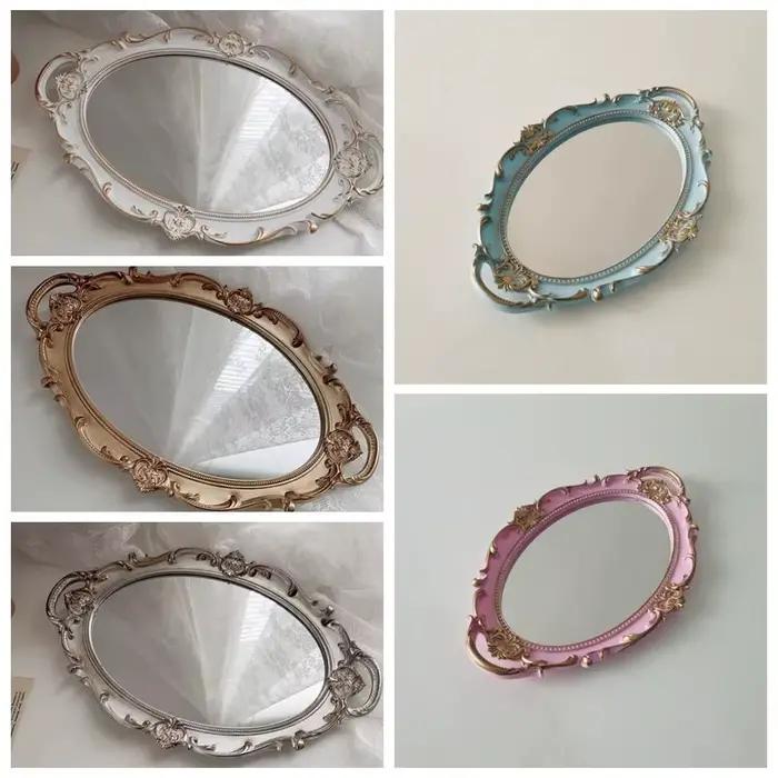 Miroir mural décoratif de forme ovale, matériau en verre, plateau de rangement de bijoux Vintage français, plaque de miroir, plateau de service de taille de bureau