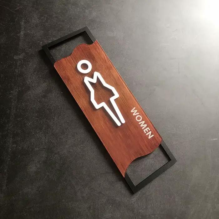 Panneau de porte d'entrée en bois pour chambre à coucher, autocollant mural de WC, signalisation de toilettes, plaque d'adresse