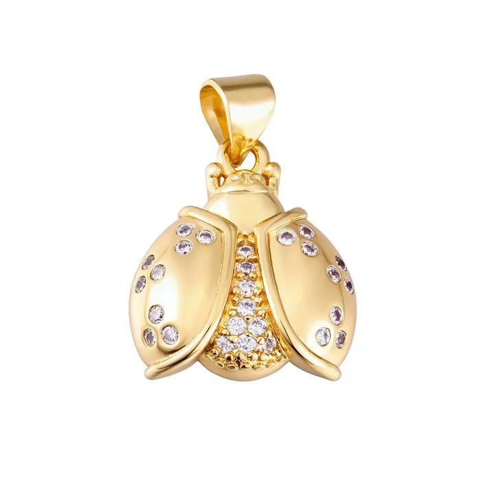 Pendentif micro-pavé zircon coccinelle plaqué or 18 carats, fournitures de fabrication de bijoux faits main DIY pour bracelets et colliers