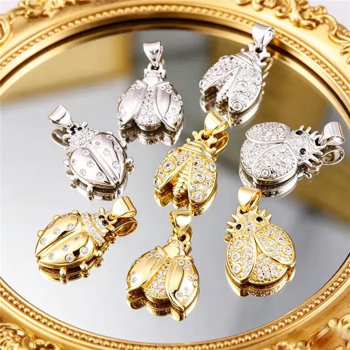 Pendentif micro-pavé zircon coccinelle plaqué or 18 carats, fournitures de fabrication de bijoux faits main DIY pour bracelets et colliers