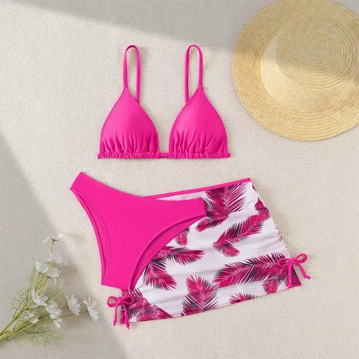 Maillot de bain trois pièces pour enfants, imprimé, pour filles, protection UV, confort et plaisir