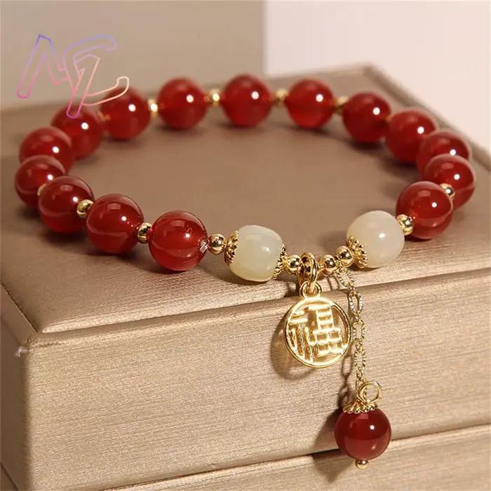 Bracelet de perles de Jade naturel rouge