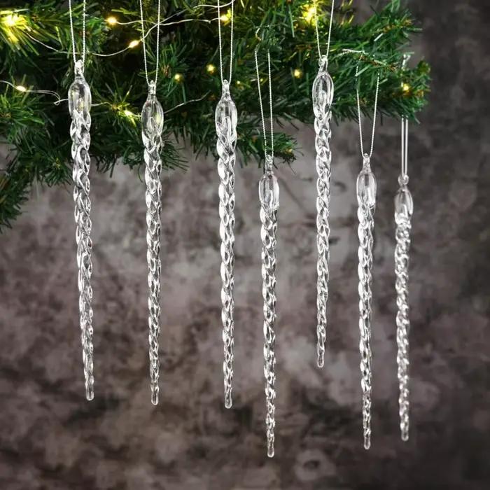 Barres de glace de Simulation de cristal, fil acrylique, bords de glace transparents, faux glaçon pour arbre de noël, accessoires de décoration de charme, 12 pièces