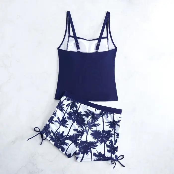 Maillots de bain tankini pour femmes, imprimés, avec short à cordon de serrage latéral, maillot de bain deux pièces tendance pour les vacances à la plage