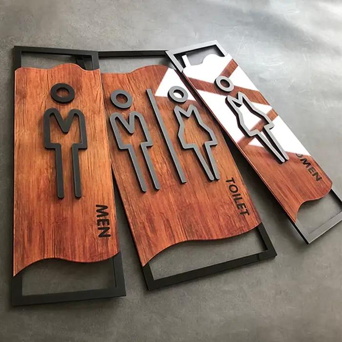 Panneau de porte d'entrée en bois pour chambre à coucher, autocollant mural de WC, signalisation de toilettes, plaque d'adresse