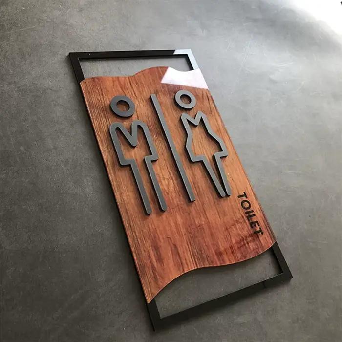 Panneau de porte d'entrée en bois pour chambre à coucher, autocollant mural de WC, signalisation de toilettes, plaque d'adresse