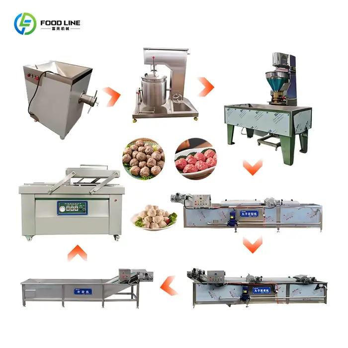 Ligne de production de boulettes de viande sur mesure : machine à former les boulettes, cuiseur, machine à rouler