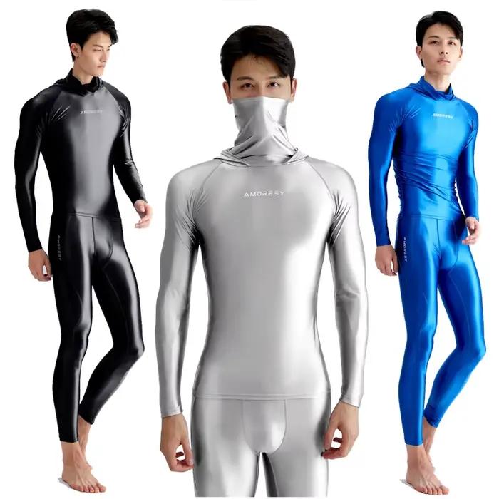 Maillot de bain sexy en soie pour hommes, lisse et brillant, pantalon serré, surf, séchage rapide, manches longues, haut à capuche, fitness, combinaisons respirantes
