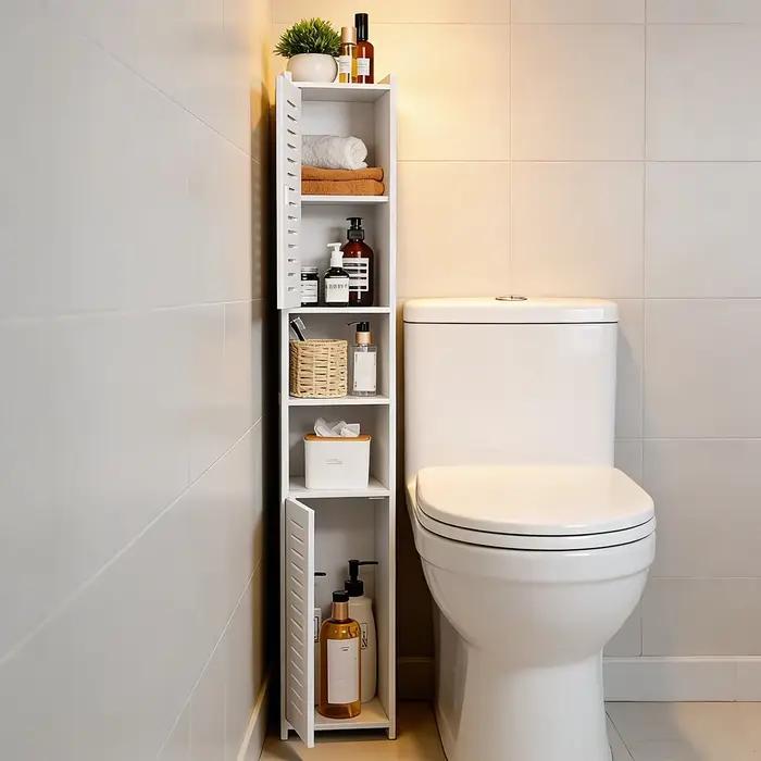 Meuble de salle de bain minimaliste étroit, organisateur de rangement pour espaces restreints, armoire de toilette compacte 97x2018cm, optimise l'utilisation de l'espace, idéal pour