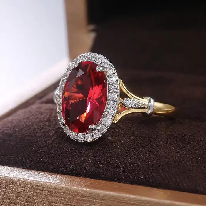 Bagues de luxe en zircone cubique rouge Rose pour femmes, couleur or, bijoux de luxe pour dames, pour fête, meilleur cadeau pour mère, bagues brillantes