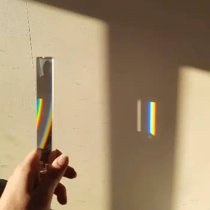 Prisme triangulaire pour photos, 30x30x130mm avec support, photographie en studio, prise de vue, effets arc-en-ciel, filtre, verre cristal pour photos
