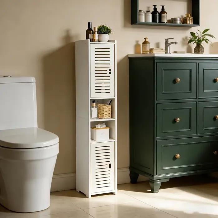 Meuble de salle de bain minimaliste étroit, organisateur de rangement pour espaces restreints, armoire de toilette compacte 97x2018cm, optimise l'utilisation de l'espace, idéal pour