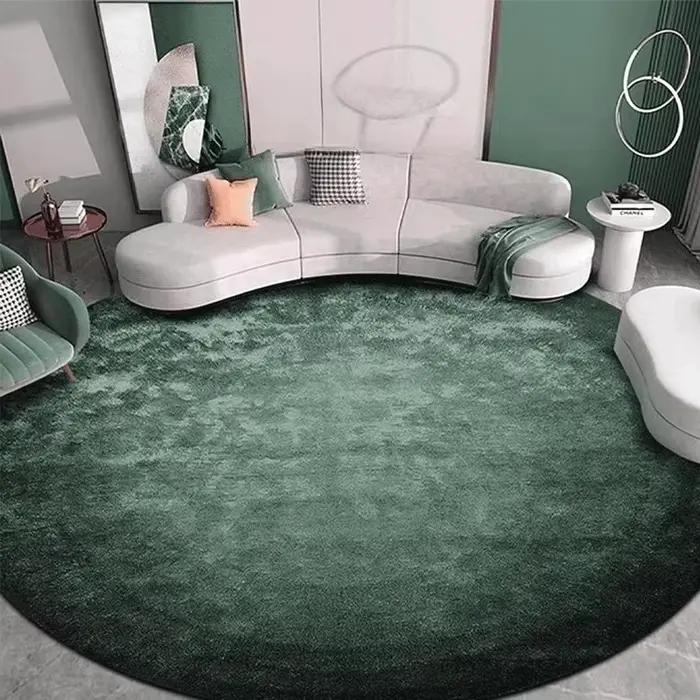 Tapis rond vert foncé de couleur unie, en peluche douce, antidérapant, élégant, moderne, pour salon, chambre à coucher, décoration de la maison