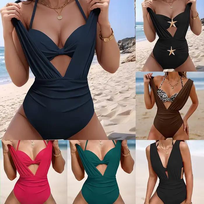 Maillot de bain 2026 pour femme, ensemble bikini dos nu, haut de maillot de bain une pièce à larges bretelles, taille haute