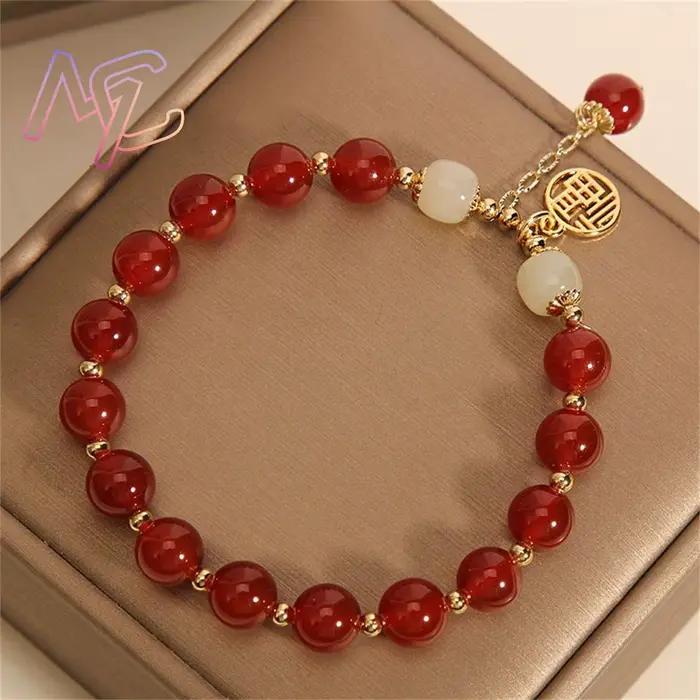 Bracelet de perles de Jade naturel rouge