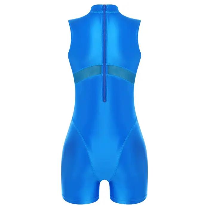 Maillot de bain une pièce transparent en résille pour femme, effet brillant, avec fermeture éclair au dos et coupe boxer, pour la natation et la plage