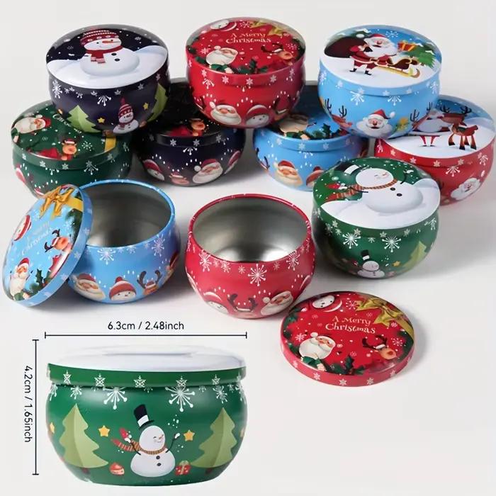 Pots de bougies de noël festifs, 10 pièces, boîtes en fer blanc en métal, 2.2oz, parfaits pour la fabrication de bougies, les décorations, les fêtes et les pots cadeaux